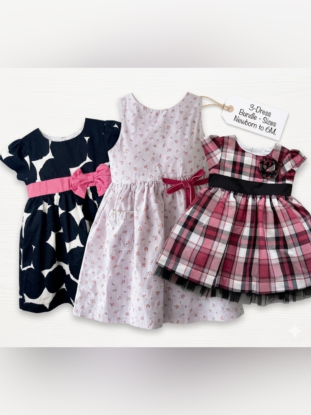 Girls Cotton Floral Stripe Dress with Pink Bow